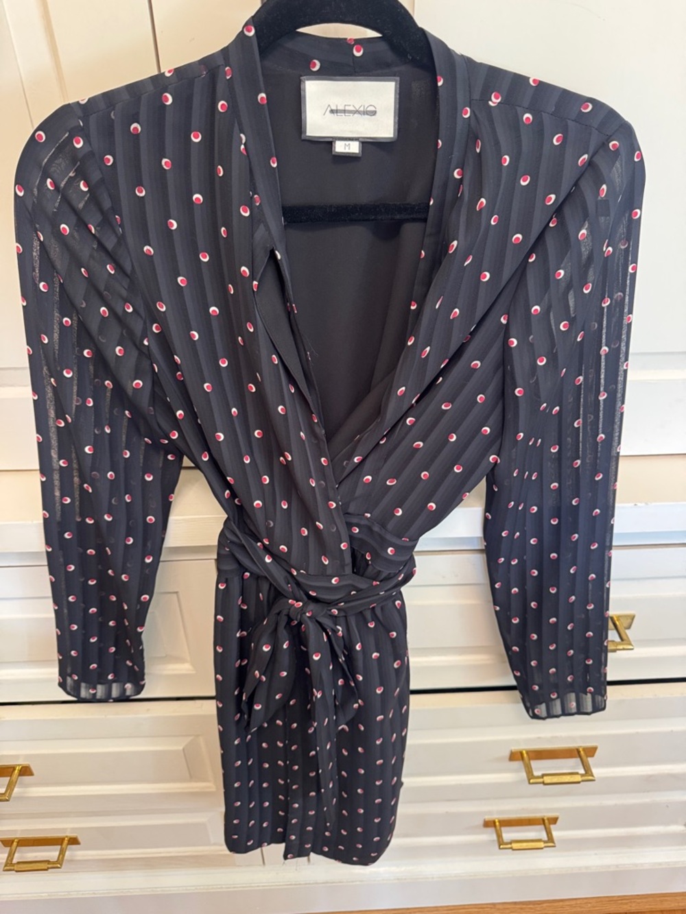 Alexis Wrap Dress in Black withDot  Print